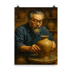 Shoji Hamada Pottery Art Print: Vintage Japanese Mingei Illustration