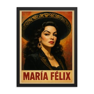 Maria Felix Framed Wall Art Print – Vintage Mexican Cinema Icon Portrait, Elegant Home Decor, Unique Celebrity Gift, Ready to Hang