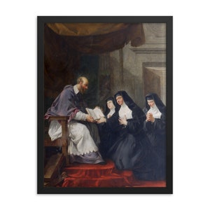 Lámina enmarcada San Francisco de Sales dando a Santa Juana de Chantal la regla del orden de la Visitación