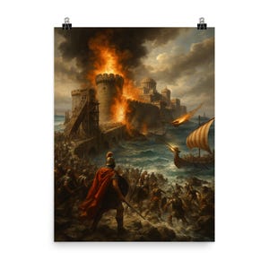 Póster del asedio de Tiro de Alejandro Magno: arte mural de batalla histórica para una decoración única del hogar