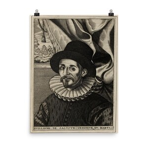 Plakat z portretem w stylu vintage autorstwa Guillaume de Salluste Du Bartas – Historyczny francuski poeta, dekoracja ścienna do gabinetu lub biblioteki