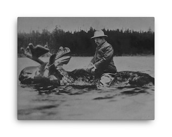 Teddy Roosevelt On A Moose Canvas Print - Canvas Wall Art