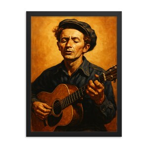 Woody Guthrie Framed Art Print – Vintage Folk Music Wall Decor, Unique Portrait, Gift for Music Lovers, Ready to Hang Home Gallery