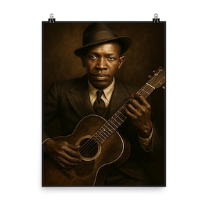 Vintage Robert Johnson Poster: Blues Legend Portrait, Retro Music Decor