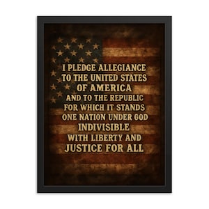 Framed Pledge of Allegiance Print: Patriotic American Home Decor
