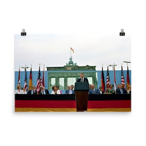 Ronald Reagan at Berlin Wall Poster Print