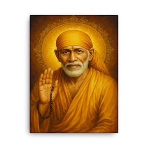 Sai Baba of Shirdi Canvas Print – Spiritual Indian Wall Art, Sacred Home Décor, Vibrant Hindu Gift for Meditation Room