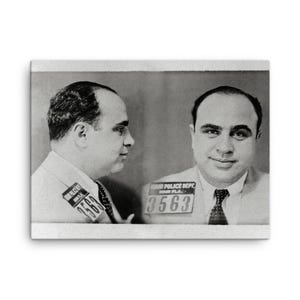 Al Capone mugshot canvasafdruk: vintage maffiaportret, decor historische misdaad