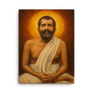 Sri Ramakrishna Canvas Wall Art – Vibrant Spiritual Decor, Sacred Hindu Guru Portrait, Meditation Room Print