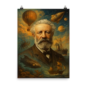 Jules Verne Poster Print: Steampunk Literary Wall Art