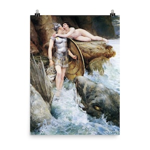Perseus and Andromeda Poster Print, Charles Napier Kennedy Art, Mythological Wall Decor, Victorian Fine Art