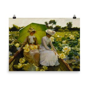 Lotus Lilies Art Nouveau Print: Charles Courtney Curran Vintage Poster