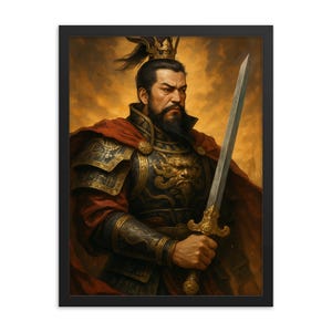Stampa incorniciata di Cao Cao: antica arte cinese dei signori della guerra, cornice in legno di samba