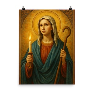 Saint Genevieve Parisian Art Poster Print - Vintage Inspired Religious Wall Decor for Elegant Home Spaces