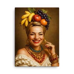 Carmen Miranda Canvas Print: Iconic Fruit Hat Vintage Tropical Portrait Wall Art