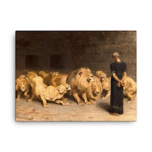 Impresión en lienzo de Daniel en el foso de los leones: Arte mural bíblico de Briton Riviere
