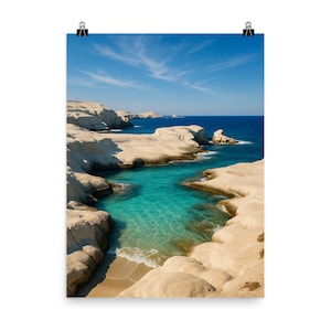Sarakiniko Beach Milos Greece Wall Art Print Coastal Elegance Poster Unique Island Decor Travel-Inspired Home Decor