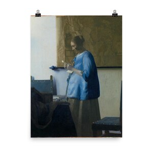 Póster "Mujer leyendo una carta" de Vermeer: decoración clásica de pared, elegante obra de arte del Siglo de Oro holandés