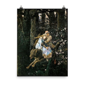 Ivan Tsarevich & Gray Wolf 1889 Poster Print | Unique Wall Art | Vasnetsov Russian Fairytale Decor