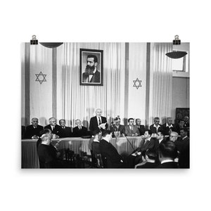 Impresión del cartel de la Declaración del Estado de Israel