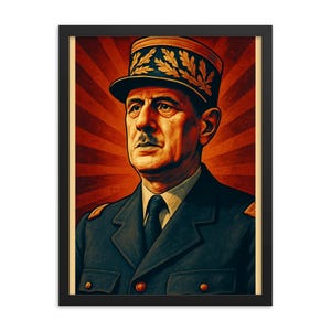 Charles de Gaulle Framed Wall Art – Vintage French Leader Portrait Print, Unique History Decor, Gift for Francophile, Ready to Hang