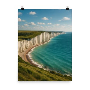 Seven Sisters Chalk Cliffs Poster: England Coastal Landscape Art