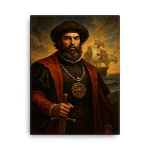 Impression sur toile Vasco de Gama - art mural nautique vintage, portrait d'explorateur, décoration maritime historique, cadeau unique