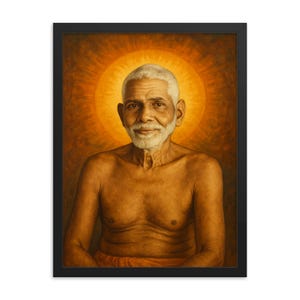Ramana Maharshi Framed Print Wall Art – Spiritual Indian Guru Portrait, Sacred Decor, Inspirational Meditation Gift, Zen Room Accent