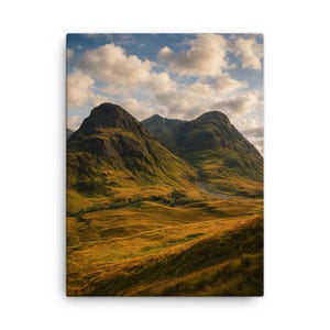 Glen Coe Three Sisters Canvas Print – Scenic Scotland Wall Art, Highland Landscape Decor, Nature Photography Gift