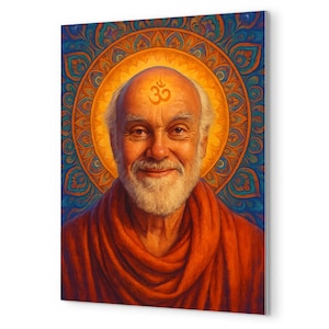 Ram Dass Metal Print Vibrant Spiritual Guru Wall Art Meditation Room Yoga Studio Portrait