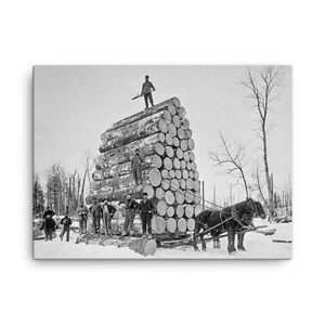 Lumberjackskuschelium 1890 Leinwanddruck - Historischer Holzfäller, Vintage Schlittenteam, rustikale Cabin Dekoration
