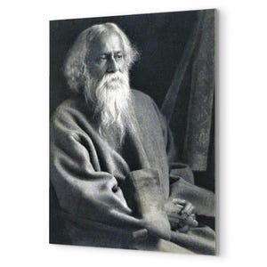 Metalowa grafika Rabindranatha Tagore: Kultowy portret bengalskiego poety, dekoracja ścienna do domu i gabinetu