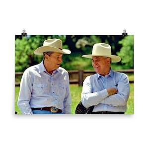Reagan and Gorbachev Cowboy Hats Poster Print