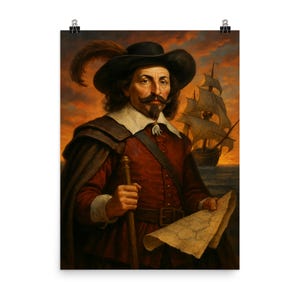 Impression d'art vintage carte nautique Samuel de Champlain - décoration murale historique unique pour la maison ou le bureau