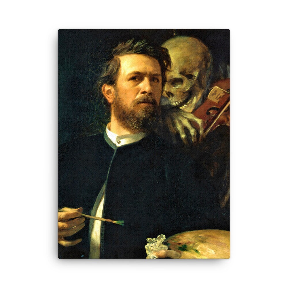 Self Portrait With Death Playing The Fiddle Painting By Arnold Bocklin Canvas Print - Canvas Wall Art