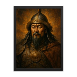 Genghis Khan Framed Wall Art Print – Striking Mongol Leader Portrait, Unique Historic Decor, Gift for History Lovers, Ready to Hang