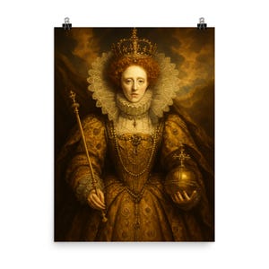Epische portretposter Elizabeth I - vorstelijke vintage koningin muurkunst | Decor Tudorgeschiedenis | Chique Home Gallery-afdruk