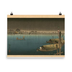 Koho Shoda Fluss im Regen Poster Druck | Japanische Wandkunst | Serene Naturszene Dekor für Zuhause | Einzigartiger Vintage-Stil