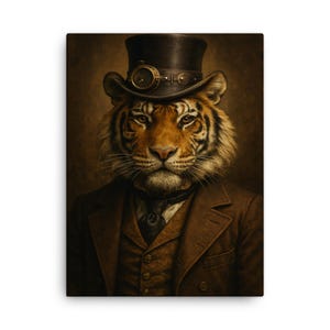 Steampunk Tiger Canvas Print: Victorian Animal Portrait Wall Art