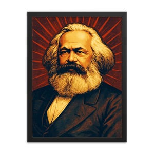 Karl Marx gerahmter Druck - Moderne sozialistische Wandkunst, einzigartiges politisches Dekor, historisches Philosophen-Porträtgeschenk, fertig zum Aufhängen