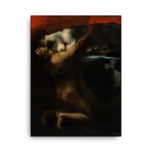 Kiss of the Sphinx Canvas Art Print: Vintage Symbolist Wall Decor