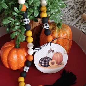 Country Pumpkin Wooden Bead Garland: Farmhouse Tiered Tray Decor