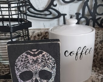 Handmade Skull Block: Halloween Tiered Tray Decor