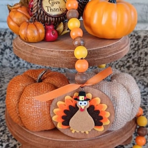 Fall Turkey Wooden bead Garland , Tiered Tray Decor, Thanksgiving Garland, Home decor, Shelf Decor,  Coffee Bar, Mantel, Kitchen Decor