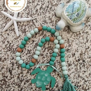 Sea Turtle Wooden Bead Garland: Handmade Tiered Tray Decor