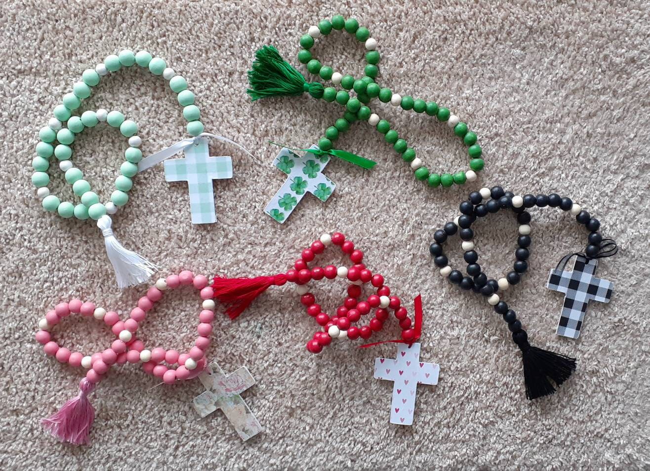 Cross Wooden Bead Garland/tieredtray Decor/farmhouse Garland Etsy UK