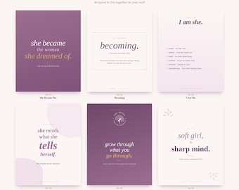 Boho Pflaume Gold Affirmation Prints Set | Self Love Manifestation Decor (Digitaler Download)