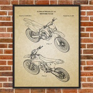 Kawasaki Dirt Bike Patent Print, Trail Bike Poster, Motorcycle Enthusiast Gifts 02113