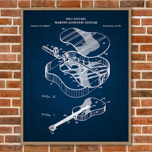 Martin Acoustic Guitar Patent Print, Guitar Patent Prints, Guitarist Gift, Musician Gift, Vintage Guitar Art, Music Art Print, 02013