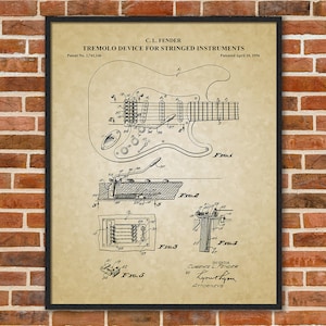 Fender Electric Guitar Patent Prints, Guitarist Gift, Musician Gift, Vintage Guitar Art, Music Art Print, Guitar Art Print, 09092
